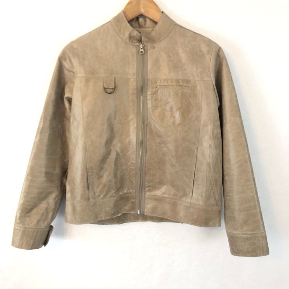 Womens Tan Suede Zip-Front Jacket